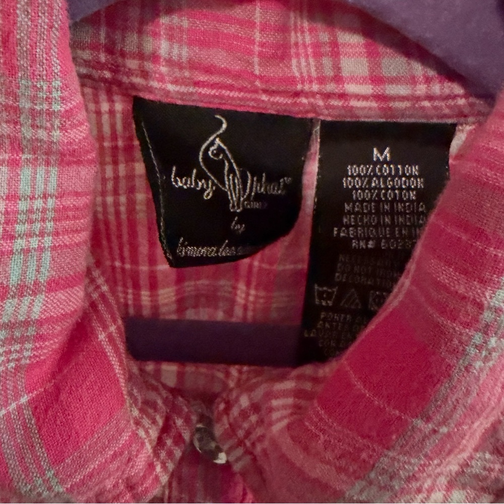 Baby Phat Y2K Pink Plaid Lace Button Front Top Size M - Picture 3 of 12